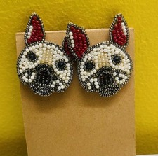 Beaded French Bulldog Dog Face Earrings | Statement Pet Lover Dangle