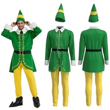 Mens Elf: Buddy's Musical Christmas Costume Cosplay Fancy Dress Outfits Suit