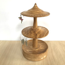 Wooden Earring Stand Jewellery Holder Hand Turned Natural Grain Detail 23cm Tall