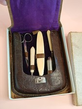 Unusual Vintage Manicure Set With Case & Box - Comes With Nail Polishing Stick