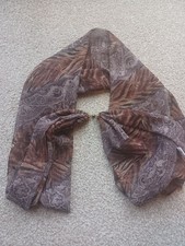 Brown Patterned Silky Scarf