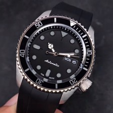 Custom 40mm Silver Black Stealth DIVER NH36 Auto Mod | Sapphire Glass Luxury