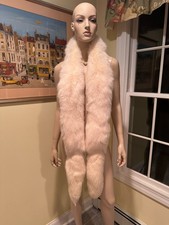 86"- 5" White Cream Arctic Fox Real Fur Boa Scarf Neck Wrap Stole Old Hollywood