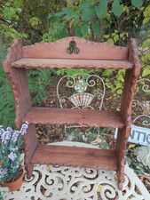 Vintage Pegged Pine Wall Shelves Carved Scalloped Edges 3 Shelves Fret Work 60cm