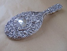 GORGEOUS ART NOUVEAU EDWARDIAN STERLING SILVER FLOWERS HAND MIRROR 1905