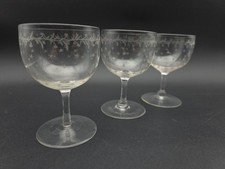 3x Beautiful Antique Victorian Crystal Etched Glass Wine Port Sherry Glass