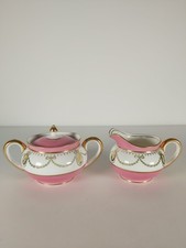 Antique Aynsley Pink Gilded Creamer & Lidded Sugar Bowl