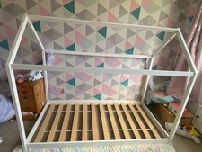 Treehouse 3ft Wooden Canopy Bed Frame for Kids Pine, Single House Sleeper