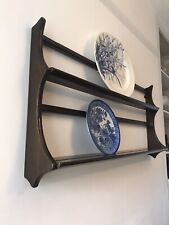 Vintage mid century Ercol dark elm wood wall hanging plate rack shelf 96cm wide
