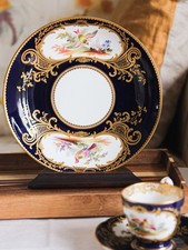 Antique Sèvres Porcelain Minton Plate, Cobalt Blue Chelsea Birds Painted Gilding