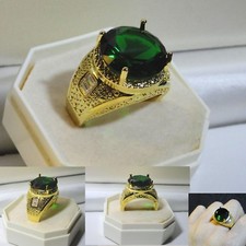 Mens 18kt Yellow Gold Filled Statement Simulated Emerald Crystal Ring, Size Q.5