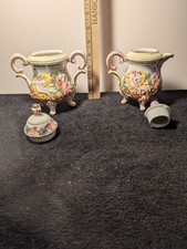 Set of 2 GB R. Capodimonte Footed Tea Coffee Pot Nude Cherub Gold Floral Italy