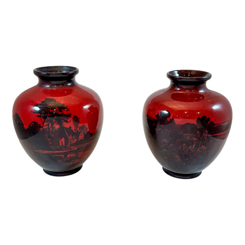 Art deco pair red - pair, flambe