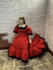 12th Scale Dolls House Miniature Female Figure In Red Dress.