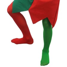 CHILDS ELF TIGHTS BOYS GIRLS CHRISTMAS COSTUME ACCESSORY GREEN RED PANTO JESTER