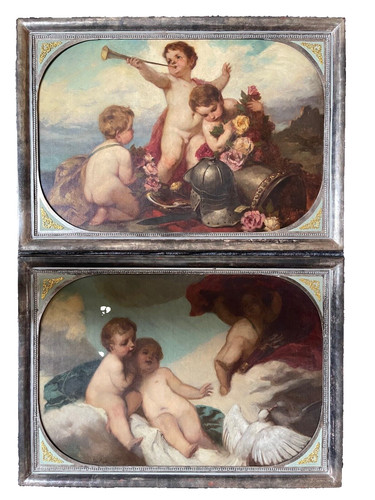 Oil paintings antique pair - paintings,