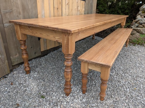 Pine farmhouse table and bench - pine,