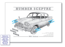 Humber Sceptre Mk1 hand-drawn A5 personalised poster