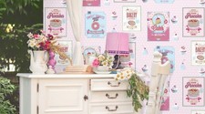Coloroll sugar sweet powder pink wallpaper polka dot cupcakes doughnuts MO899