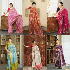 BANARASI SOFT SILK SAREE WITH BLOUSE INDIAN WEDDING PARTY WEAR SARI
