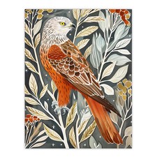Red Kite on Tree Branch Watercolour Portrait Wall Art Poster Print