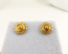 9ct Yellow Gold Button Earrings Edwardian Antique Stud with hook and gift box