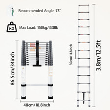 2.6-5M Stainless Steel Telescopic Ladder Heavy Duty Extendable Multi Purpose UK