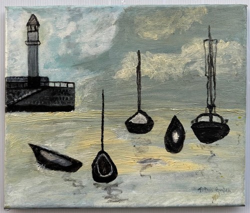 Art painting boats in - , a