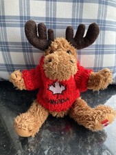 Canadian Brown Moose in a Red Jumper  Soft Plush Toy   - approx 8”