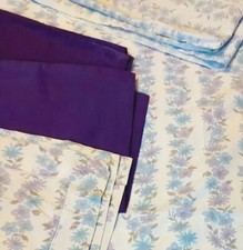 Vintage Original 60s/70s Single Bedding~Purple & Blue Floral Print/Plain Purple.