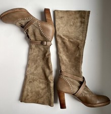 HENRY BEGUELIN Designer Hand Made Beige Leather & Suede Boots Size 40EU/7UK