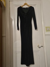 Voodoo Vixen Black Ribbed Stretch Velour Maxi Dress In Size L / 12 - 14 - NEW