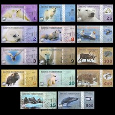 Collection of 14 Beautiful Uncirculated Fantasy Bank Notes Arctic Territories