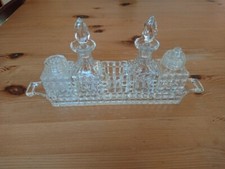 Beautiful Vintage Glass 5 Piece Cruet Set in Glass Tray 