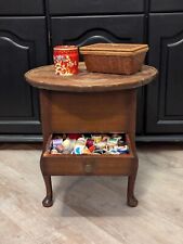 Georgian Style Burr Walnut Sewing Table Vintage Full With Supplies Read Descript