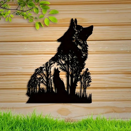 Black wolf metal wall art - wolf,