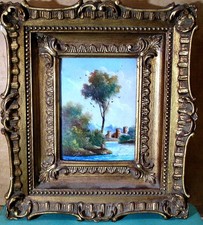 Small Elegantly Framed Landscape Oil Painting Behind Glass  Signed  Bottom Left