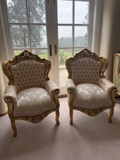 Pair Gilt Throne Armchairs