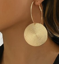 Ladies Large Gold Disc Hoop