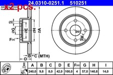 X2 PCS REAR BRAKE DISC ROTOS X2 PCS SET 24.0310-0251.1 ATE I
