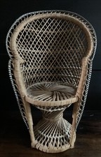Vintage Retro Peacock Chair Wicker Rattan Doll Teddy Plants Boho 40cm Free Post