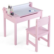 Kids Desk and Chair Set Wooden Toddler Craft Table  Lift-top wIth Paper Roll