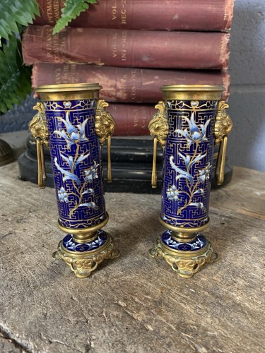 Antique pair blue cloisonné - antique,