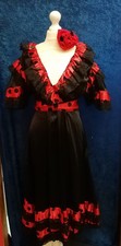 Ladies Black & Red Spanish Señorita Fancy Dress Costume S/M Eurovision Spain