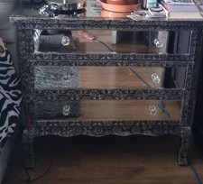 Blackened Silver Metal Embossed 3 drawer chest