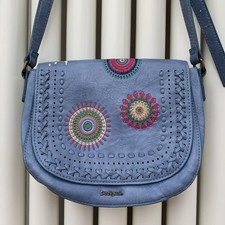 Desigual Blue Crossbody Bag Polyurethane Embroidered Adjustable Strap - Flap  