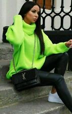 Women Chunky Knitted Baggy Ladies Oversized Jumper High Polo Roll Neck Top Dress