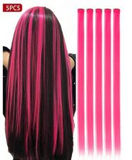 5x Clip In Long Hair Extensions Highlight Streaks Multi Colour Rainbow Festival