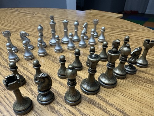 Pewter vintage chess pieces - pewter,