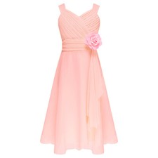 Elegant Flower Girls Junior Bridesmaid Dress Ruched Chiffon Wedding Party Gown